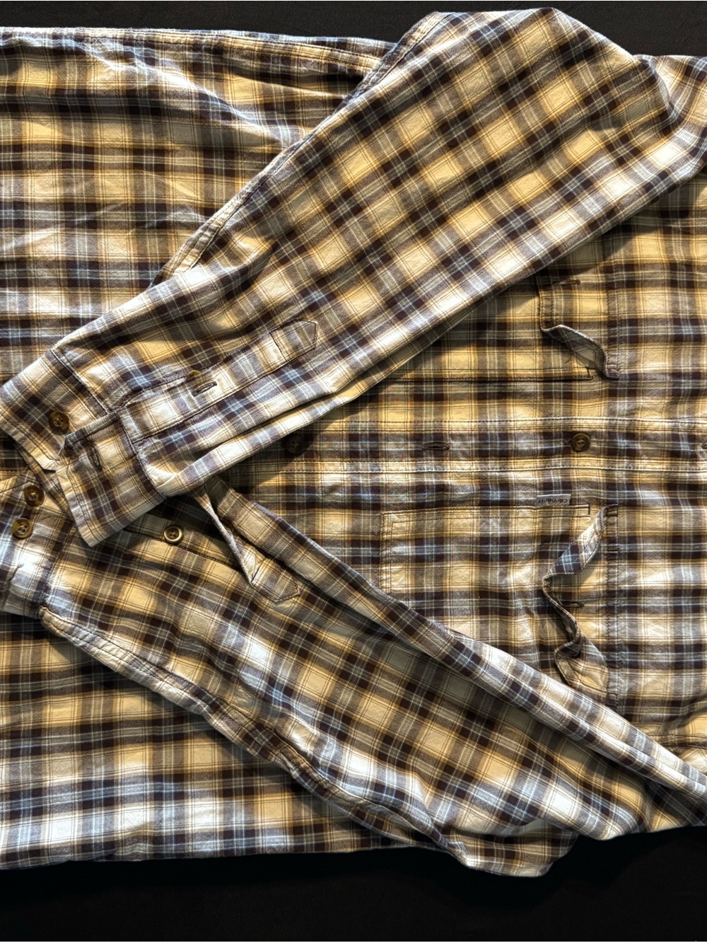 Carhartt Brown and Blue Plaid Button-Down Shirt